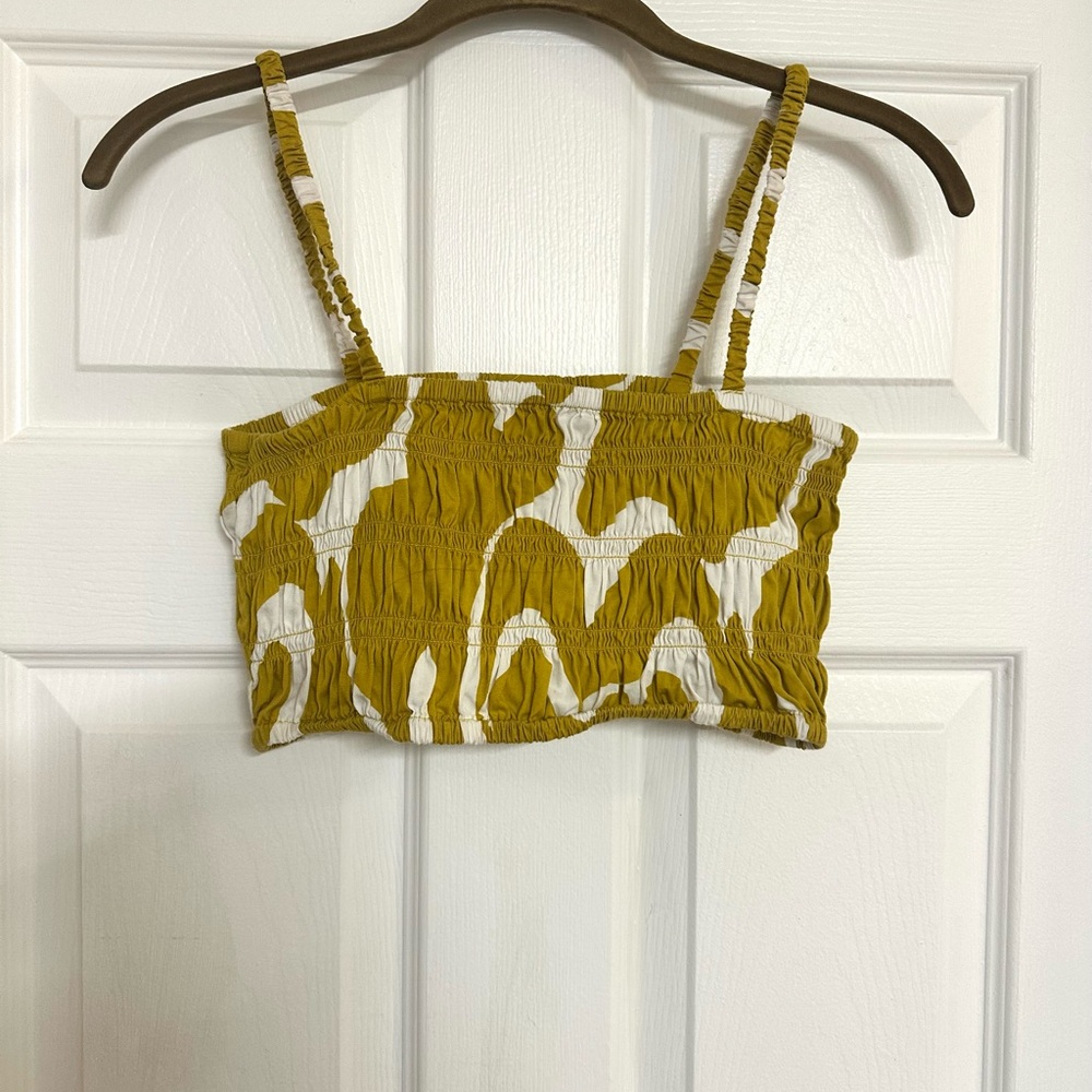 a new day Mustard and White Smocked Crop Top